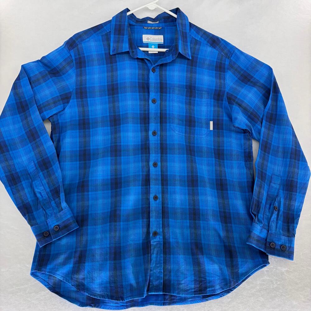 Columbia Blue Plaid Flannel Button Down Shirt L